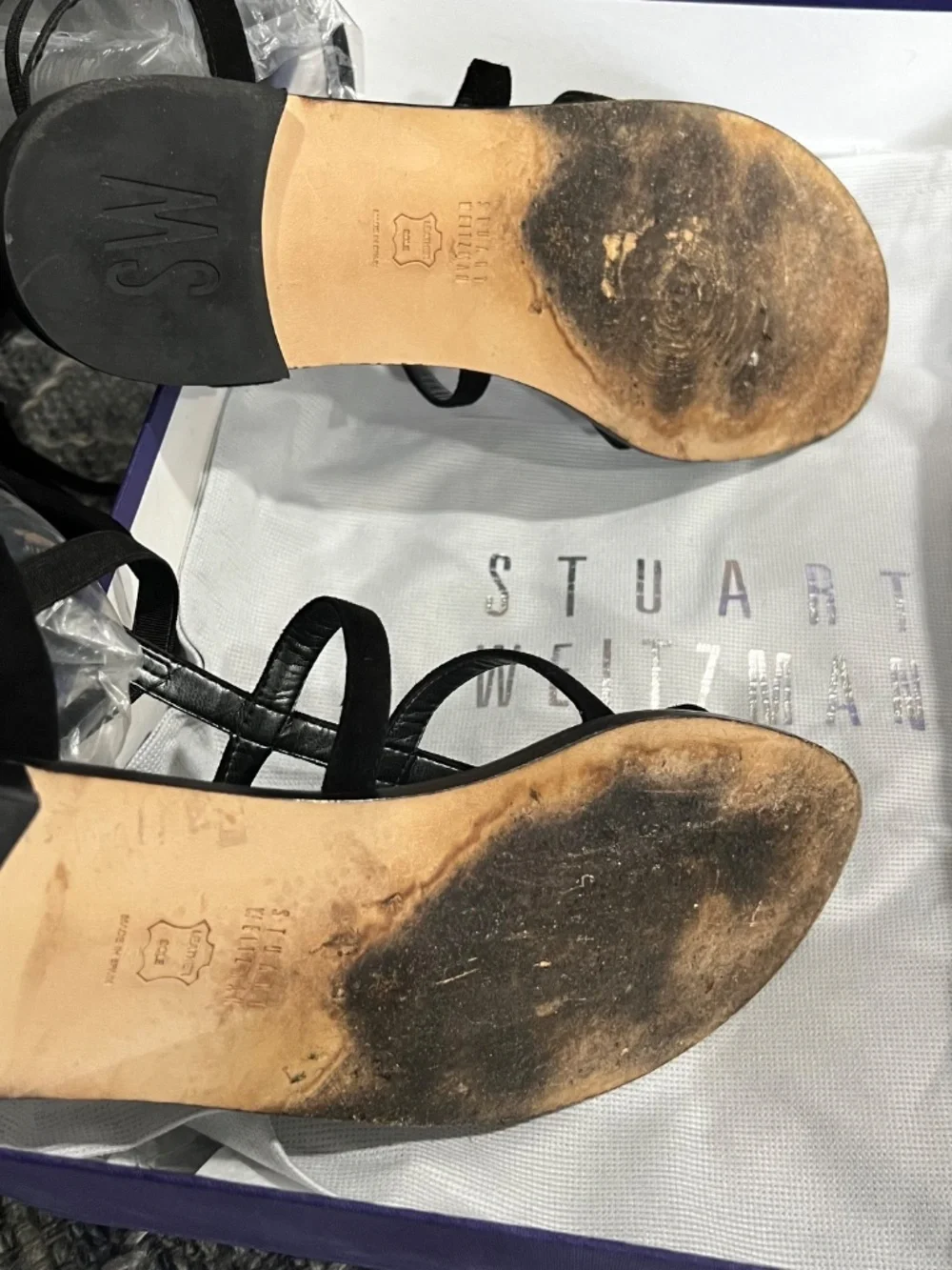 STUART WEITZMAN FRINGE BLASUE 11.5 MED BLACK SUEDE SANDAL